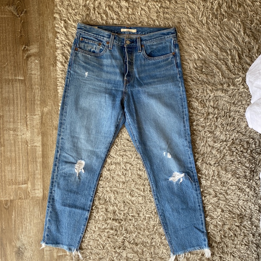 Levi’s Wedgie Distressed High-waisted Jeans